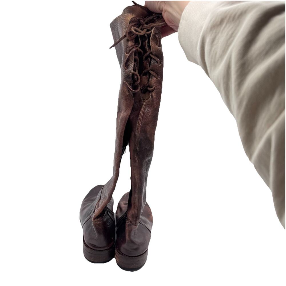 Bed Stu Boots 9.5 Leather Manchester Knee Hi Lace up Brown Black Distressed - Picture 4 of 15